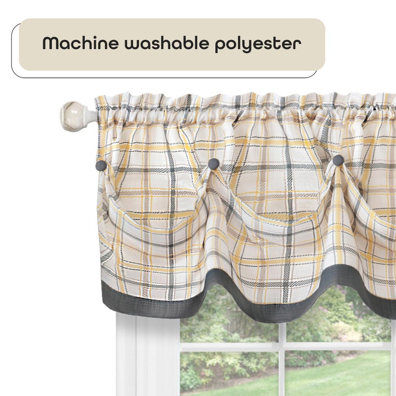 ACHIM Soft Valance Window Curtains - 58 Inch Width, 14 Inch Length - Tattersall (Grey) - Light Filtering Polyester Drapes for Bedroom Living & Dining Room Home Decor - Image 3